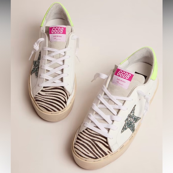 Golden Goose All Hi Star Sneakers with Light Blue Glitter Star and Zebra Print - Picture 3 of 11